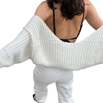 Women Y2K Crochet Shrug Sweater Knitted Long Sleeve Solid Color Open Front Cropped Cardigan Crop Tops Streetwear (A White, One Size)