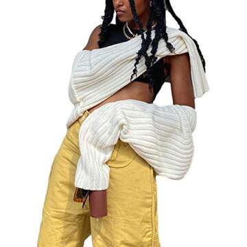 Women Y2K Crochet Shrug Sweater Knitted Long Sleeve Solid Color Open Front Cropped Cardigan Crop Tops Streetwear (A White, One Size)