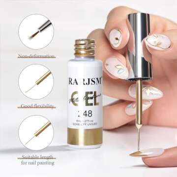 RARJSM Metallic Nail Art Gel Liner Bronze Gold Mirror Chrome 3D Effect Gel Nail Polish 8ml Build in Thin Brush Metal Painted Drawing Striper Painting Gel Polish Soak off Curing Requires for Home Salon