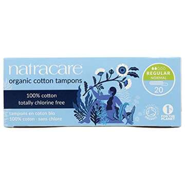 Natracare Non-Applicator 100% Organic Cotton Tampons, Regular, Totally Chlorine Free, Biodegradable and Compostable (1 Pack, 20 Tampons Total)…