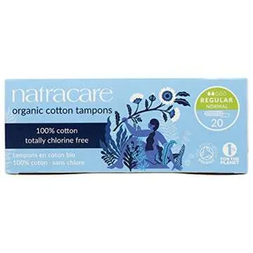 Natracare Non-Applicator 100% Organic Cotton Tampons, Regular, Totally Chlorine Free, Biodegradable and Compostable (1 Pack, 20 Tampons Total)…