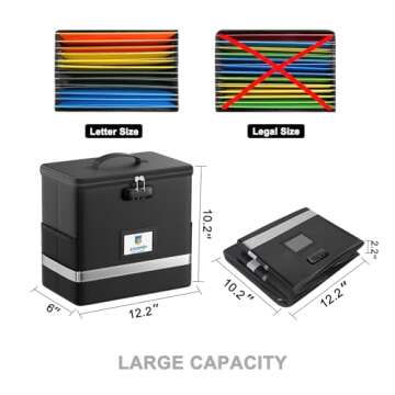 ZOOPIP Fireproof File Box with Lock, Document Box Storage Organizer, Suitable for Hanging File Folders in Letter Size, Collapsible File Box, Reflective Strip for Fast Find (12.2"*6"*10.2, Black)