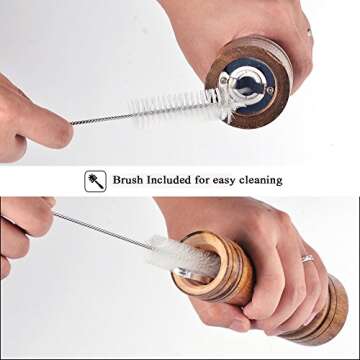 SZUAH Salt and Pepper Grinders, Oak Wooden Salt and Pepper Mills Shakers with Cleaning Brush & Wood Stand, Ceramic Rotor with Strong Adjustable Coarseness[Set of 2]