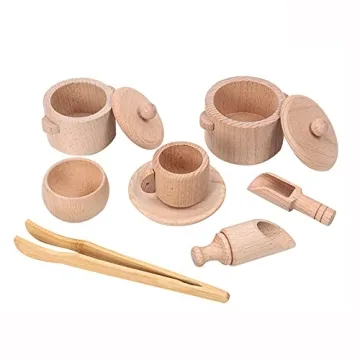Wooden Sensory Bin Tools Montessori Toys for Toddlers 3+, Pretend Play Dish Toys Wooden Bowls Scoop ...