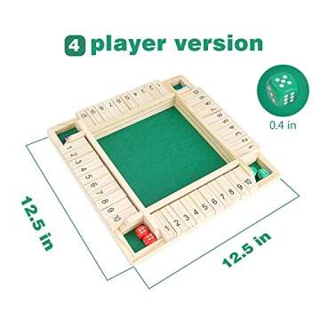 Win SPORTS Shut The Box Dice Game,Wooden Board Table Math Game for 1-4 Players,Classic Family Game w...