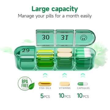 Zoksi Monthly Pill Organizer 1 Time a Day, 30 Day Pill Box Organizer Once a Day, One Month Large Pill Case for Travel, 31 Day Daily Medcine Container for Vitamins, Supplement & Medication (Olive)