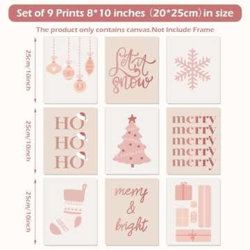 Whaline 9Pcs Christmas Boho Wall Art Prints Xmas Tree Snowflake Paper Art Posters Pink Decorative Ae...