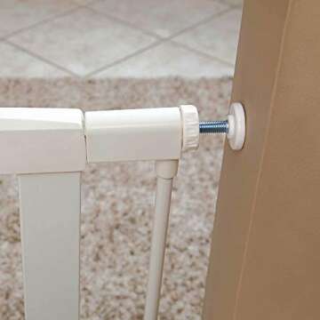 MidWest Homes for Pets 39 Inches Tall Walk-Through Steel Pet Gate, Pressure Mounted Dog Gate Measures 29 - 38 Inches Wide & Includes two 3-Inch-Wide Extensions, White