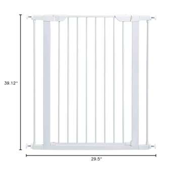 MidWest Homes for Pets 39 Inches Tall Walk-Through Steel Pet Gate, Pressure Mounted Dog Gate Measures 29 - 38 Inches Wide & Includes two 3-Inch-Wide Extensions, White