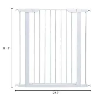 MidWest Homes for Pets 39 Inches Tall Walk-Through Steel Pet Gate, Pressure Mounted Dog Gate Measures 29 - 38 Inches Wide & Includes two 3-Inch-Wide Extensions, White