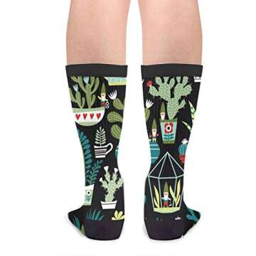 YISHOW Cute Gnomes Cactuses Succulents Socks Men's Women's Novelty Crew Socks Funny Crazy Plant Socks