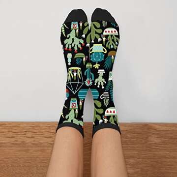 YISHOW Cute Gnomes Cactuses Succulents Socks Men's Women's Novelty Crew Socks Funny Crazy Plant Socks