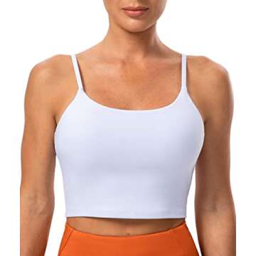 Lavento Women's Longline Sports Bras Yoga Cami Tank Top with Built in Bra (White, Medium)
