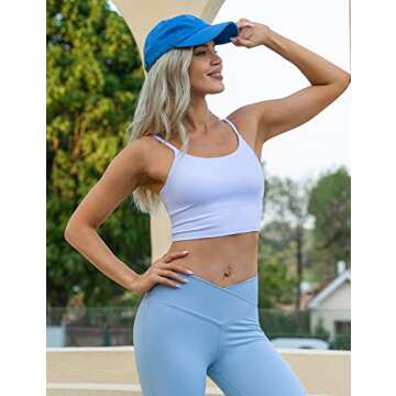 Lavento Women's Longline Sports Bras Yoga Cami Tank Top with Built in Bra (White, Medium)