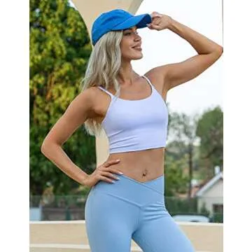 Lavento Women's Longline Sports Bras Yoga Cami Tank Top with Built in Bra (White, Medium)