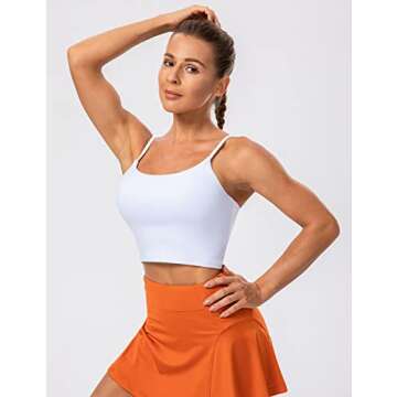 Lavento Women's Longline Sports Bras Yoga Cami Tank Top with Built in Bra (White, Medium)