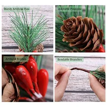 Fashionclubs 20pcs Artificial Pine Picks for Holiday Decor