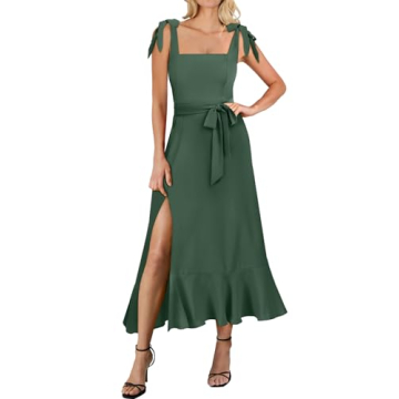 ANRABESS Women's Square Neck Ruffle Split Midi Elegant Formal Wedding Guest Cocktail Bridesmaid Grad...
