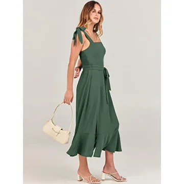 ANRABESS Women's Square Neck Ruffle Split Midi Elegant Formal Wedding Guest Cocktail Bridesmaid Graduation Party Dresses 2024 Green Medium