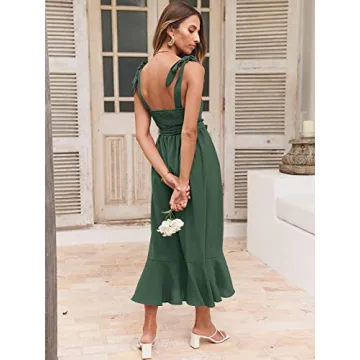 ANRABESS Women's Square Neck Ruffle Split Midi Elegant Formal Wedding Guest Cocktail Bridesmaid Graduation Party Dresses 2024 Green Medium