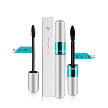 2 Pack 2 in 1 Mascara 5x Longer Washable, 2 in 1 4D Silk Fiber Lash Mascara, No Clumping, Long-lasti...