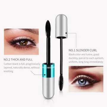 2 Pack 2 in 1 Mascara 5x Longer Washable, 2 in 1 4D Silk Fiber Lash Mascara, No Clumping, Long-lasting Black Mascara