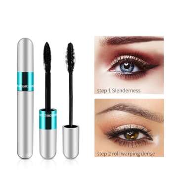 2 Pack 2 in 1 Mascara 5x Longer Washable, 2 in 1 4D Silk Fiber Lash Mascara, No Clumping, Long-lasting Black Mascara