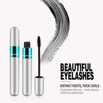 2 Pack 2 in 1 Mascara 5x Longer Washable, 2 in 1 4D Silk Fiber Lash Mascara, No Clumping, Long-lasting Black Mascara