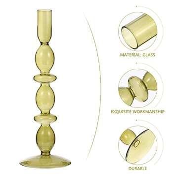 Garneck Glass Candlesticks Green Glass Candle Holder European Style Votive Candle Holders Tealight Pillar Candle Candlestick Stand for Wedding Home Office Dining Room Centerpiece Glass Candle Holder