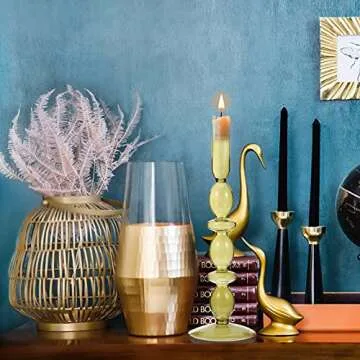 Garneck Glass Candlesticks Green Glass Candle Holder European Style Votive Candle Holders Tealight Pillar Candle Candlestick Stand for Wedding Home Office Dining Room Centerpiece Glass Candle Holder
