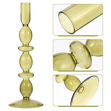 Garneck Glass Candlesticks Green Glass Candle Holder European Style Votive Candle Holders Tealight Pillar Candle Candlestick Stand for Wedding Home Office Dining Room Centerpiece Glass Candle Holder