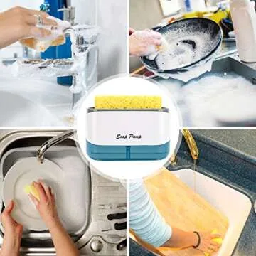 Kitchen Dish Soap Dispenser with Sponge Holder, 2-in-1 Countertop Soap Pump Dispenser, for Kitchen Sink Dishwashing Soap Dispenser - 12.5 Ounces
