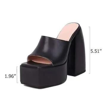 VIMISAOI Platform Sandals for Women, Sexy Square Peep Toe Slip On Chunky High Heel Sandals Date Dress Pumps