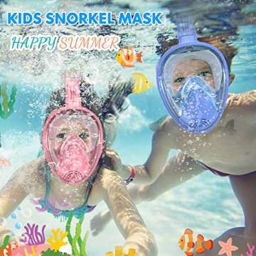 Kids Snorkel Mask Full Face, Snorkeling Gear for Kids 2-14 with Camera Mount, 180 Degree Panoramic View Snorkeling Set Anti-Fog Anti-Leak (Blue Pink)