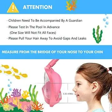 Kids Snorkel Mask Full Face, Snorkeling Gear for Kids 2-14 with Camera Mount, 180 Degree Panoramic View Snorkeling Set Anti-Fog Anti-Leak (Blue Pink)