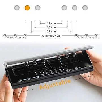 Adjustable Metal 6-Hole Punch with Positioning Mark, Daily Paper Puncher for A5 Size Six Ring Binder