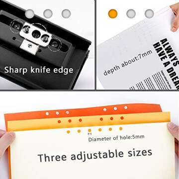 Adjustable Metal 6-Hole Punch with Positioning Mark, Daily Paper Puncher for A5 Size Six Ring Binder