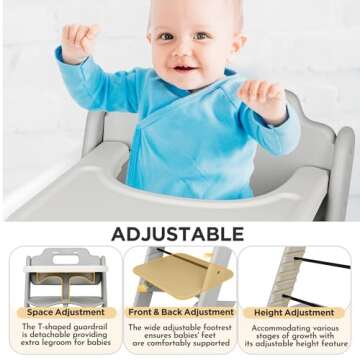 High Chair - HIYAKOI Convertible Baby HighChair Set with Removable Tray, Harness and Cushion, Adjustable Highchair for Babies/Toddlers/6 Months up to 250 Lbs