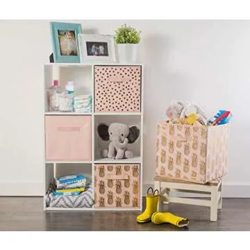 DII Non Woven Storage Collection Polka Dot Collapsible Bin Large Set, 13x13x13" Cube, Pink & Gold, 2 Piece