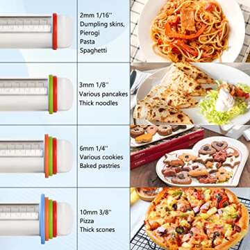Adjustable Rolling Pin With 4 Thickness Rings, Stainless Steel Dough Roller Pizza Roller Handle Press Design With Measurement Guide For Baking, Fondant, Pizza, Pie Crust, Cookie
