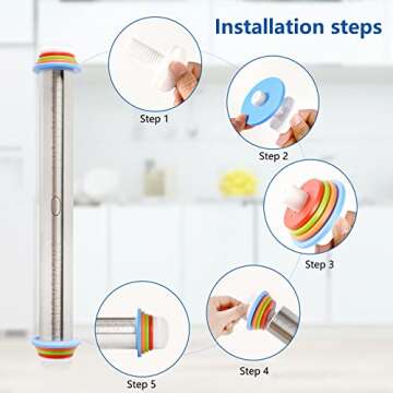 Adjustable Rolling Pin With 4 Thickness Rings, Stainless Steel Dough Roller Pizza Roller Handle Press Design With Measurement Guide For Baking, Fondant, Pizza, Pie Crust, Cookie