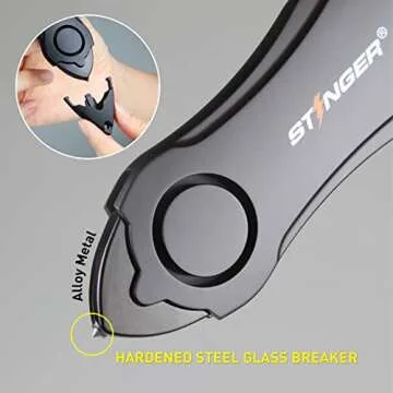 Stinger Personal Safety Alarm Keychain Emergency Tool, Panic Alarm Siren, Seatbelt Cutter, Car Window Breaker, Safety Device for Women Kid, 140 dB Siren (Black)