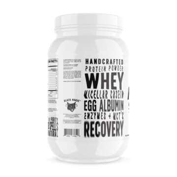 Magician Black Magic Multi-Source Protein - Whey, Egg, Casein Complex with Enzymes & MCT's - Keto, Low Sugar - Pre/Post Workout - Blueberry Muffin Flavor - 24g Protein - 2 LB