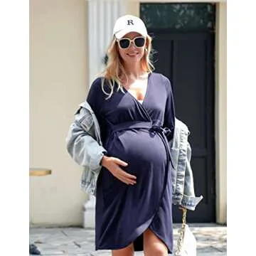 Ekouaer Maternity Robe Nursing Robes for Hospital Labor Delivery V Neck Pregnancy Bathrobe Womens Postpartum Nightgown