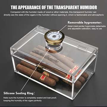 Scotte Acrylic Cigar Humidor Jar/case/Box with Humidifier and Hygrometer,humidor Can Hold About 20 Cigars Including Cigar Cutters and Cigar Punch (Clear-1)