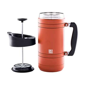BruTrek BaseCamp Coffee Press - Double Wall Insulated Stainless Steel - Bru-Stop Technology, No Grou...