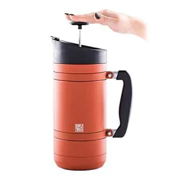 BruTrek BaseCamp Coffee Press - Double Wall Insulated Stainless Steel - Bru-Stop Technology, No Grounds in Coffee, No Spill Lid (Red Rock, 48 fl.oz)