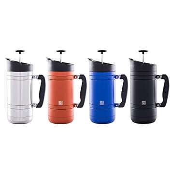 BruTrek BaseCamp Coffee Press - Double Wall Insulated Stainless Steel - Bru-Stop Technology, No Grounds in Coffee, No Spill Lid (Red Rock, 48 fl.oz)