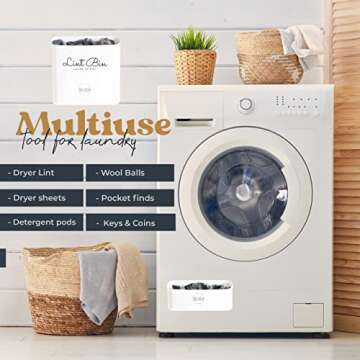 Lint Bin for Laundry Room Organization Decor Farmhouse Laundry Room Decor Accessories Space Saving Laundry Room Storage Containers Laundry Room Trash Can, Lint Holder Bin + 3 Wool Balls