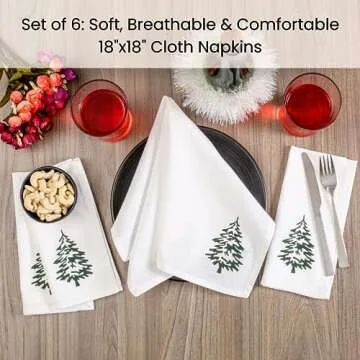 Cotton Clinic Christmas Napkins - Xmas Cloth Dinner Napkins 100% Cotton Set of 6 - Soft Durable Washable - Holiday Napkins 18x18 Embroidered - Christmas Tree Cloth Dinner Napkins